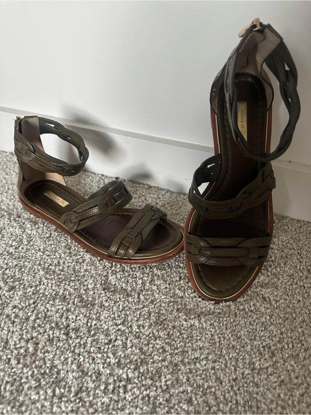 Army green braided leather sandals size 8.5